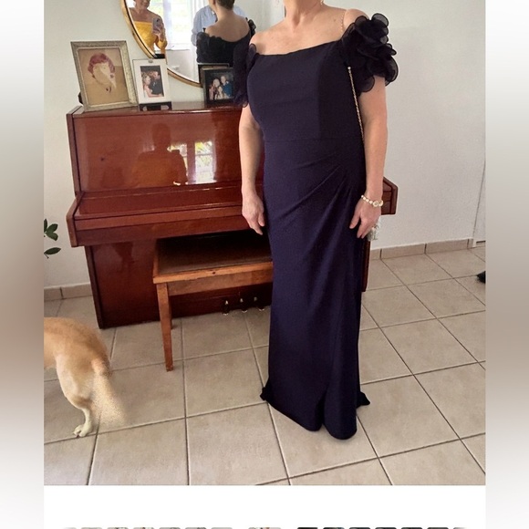 Xscape Nordstroms Navy Ruched Strapless Sheath Evening Gown - Picture 2 of 15